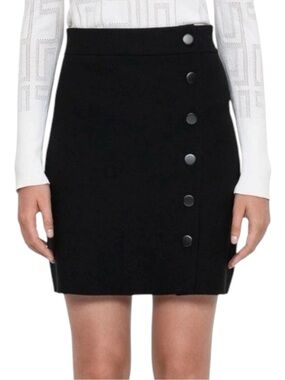 Veronika Maine Black Milano Mini A-Line Knit Stretch Button/Snap Skirt (L)